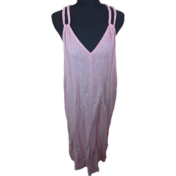 Tahari Midi Dress Cover Up Braided Straps Linen Blend Slits Resortwear Medium - Picture 1 of 11